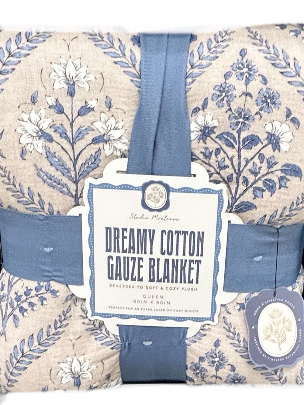 Studio Montrose Dreamy Cotton Gauze Queen Blanket Reverse To Soft Plush 90”x90”